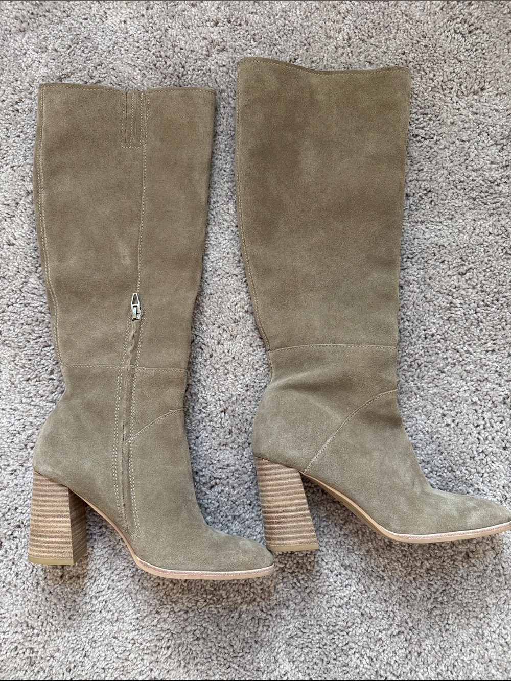 Dolce Vita Taupe Suede Knee-High Block Heel Boots
